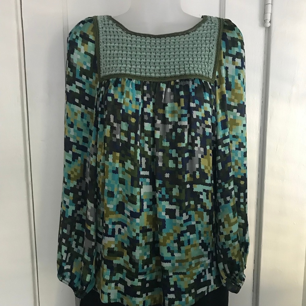 Green Print Blouse Sz M/L